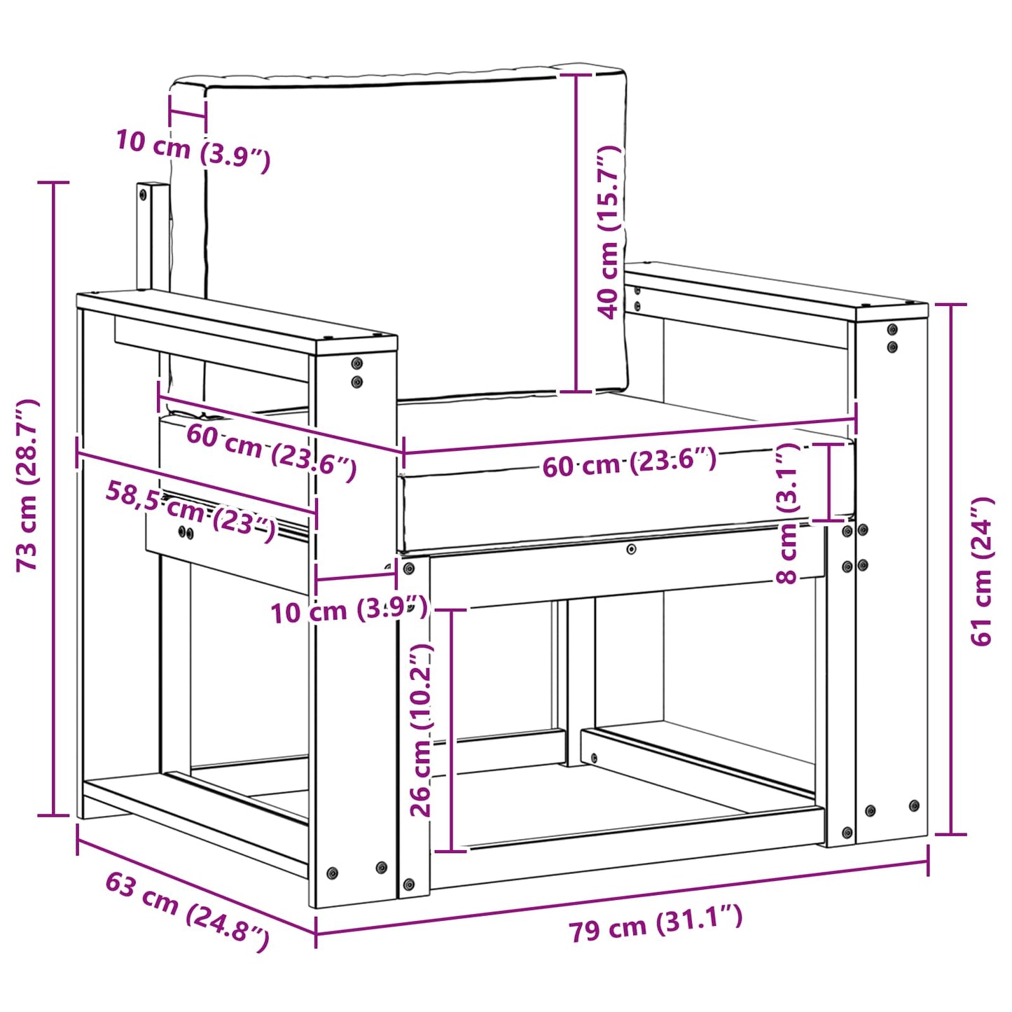 Divano da esterno Legno di Acacia Massello e Poliestere | homemem39