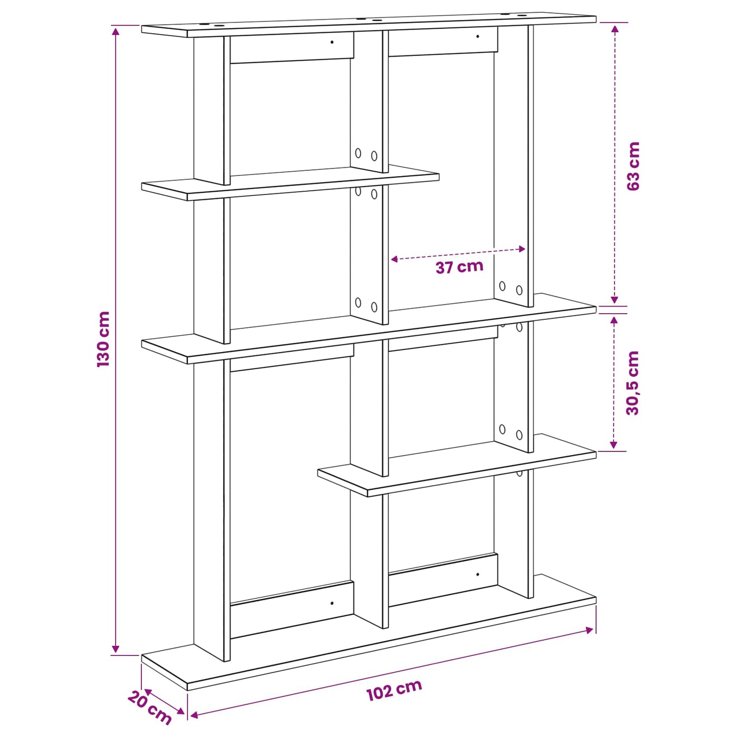 Scaffale da parete Rovere Nero 102 x 20 x 130 cm | homemem39