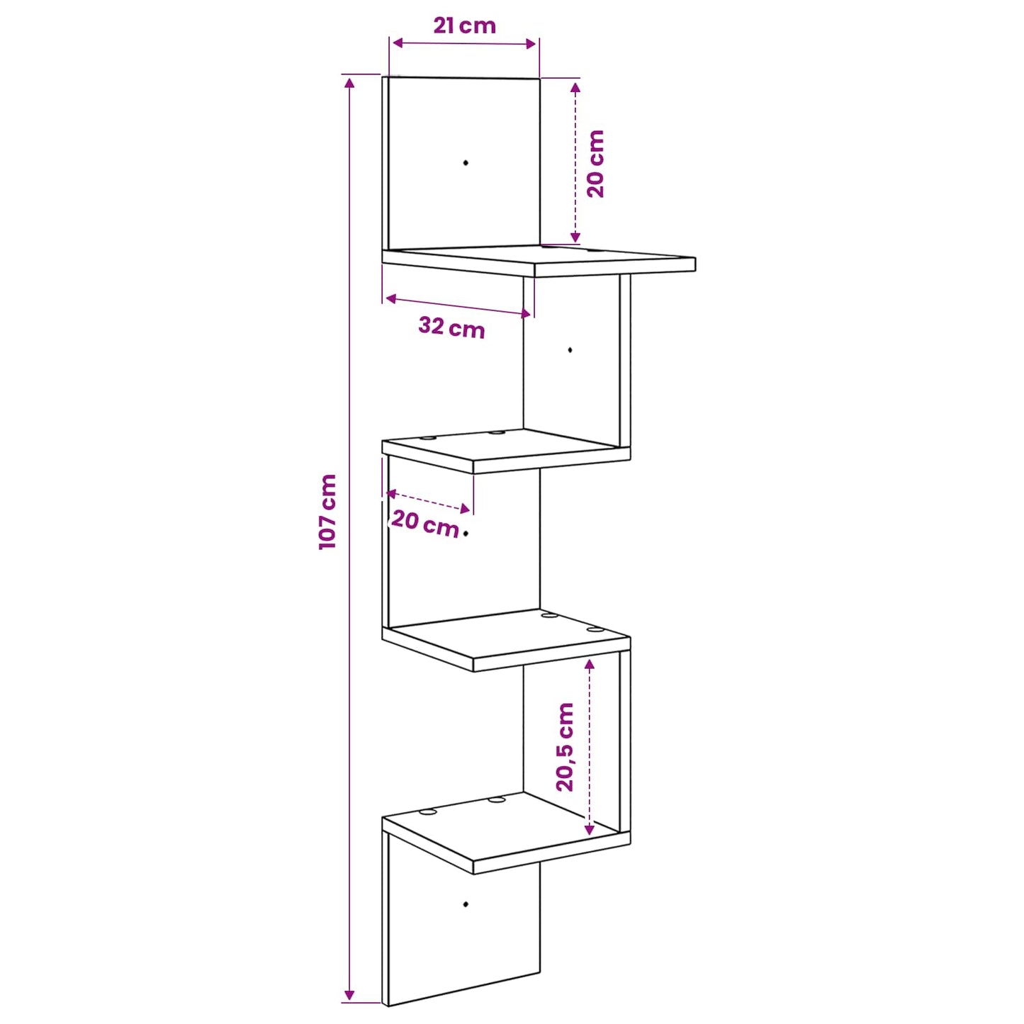 Scaffale da parete A parete Rovere Nero 32 x 21 x 107 cm | homemem39