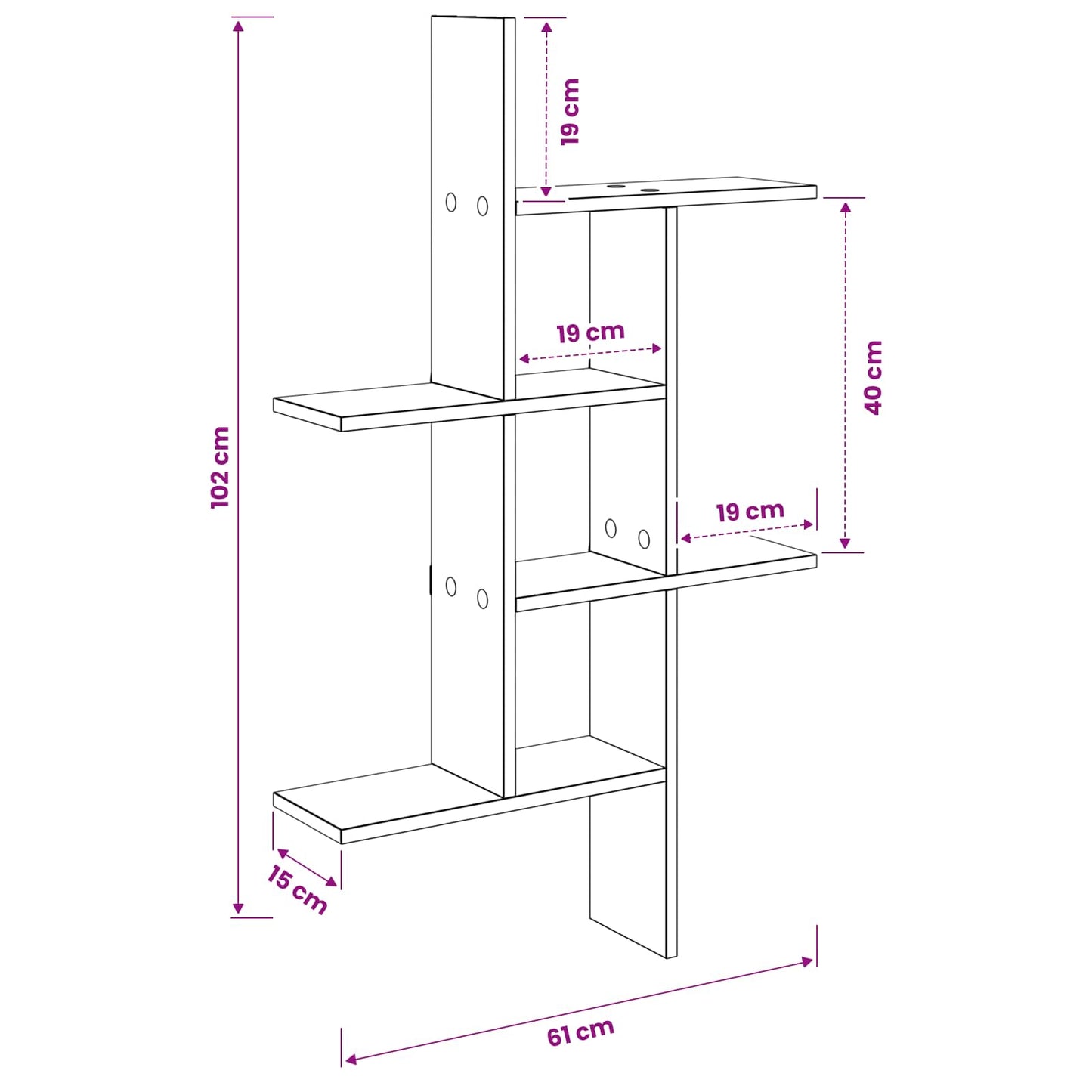 Scaffale da parete Rovere Nero 61 x 15 x 102 cm | homemem39