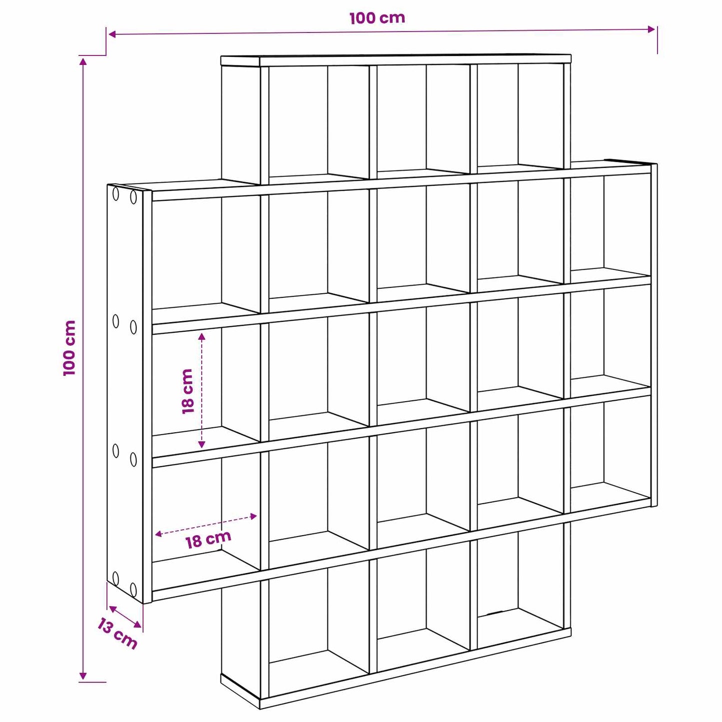 Scaffale da parete Rovere Nero 100 x 13 x 100 cm | homemem39