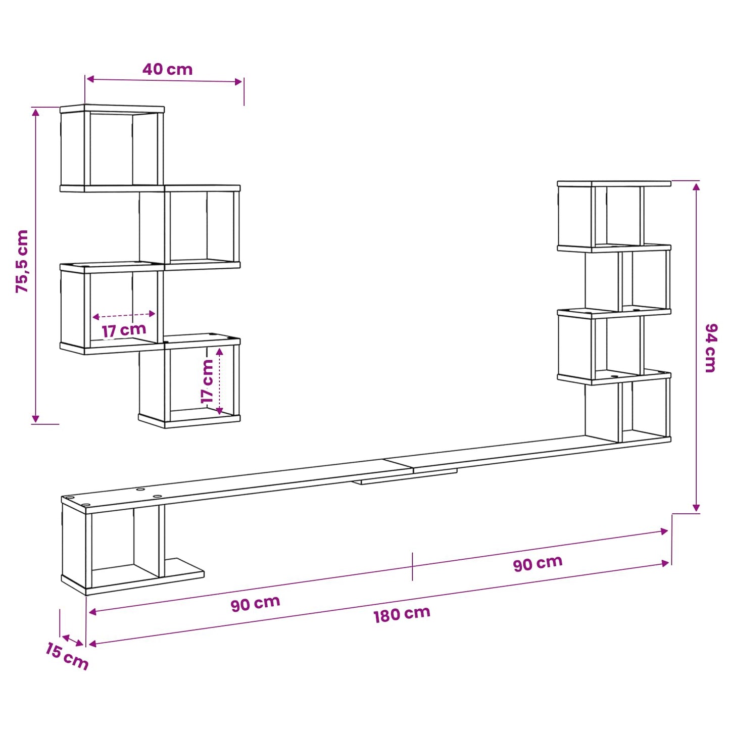 Mensola per TV da muro Bianco 180 x 15 x 94 cm | homemem39