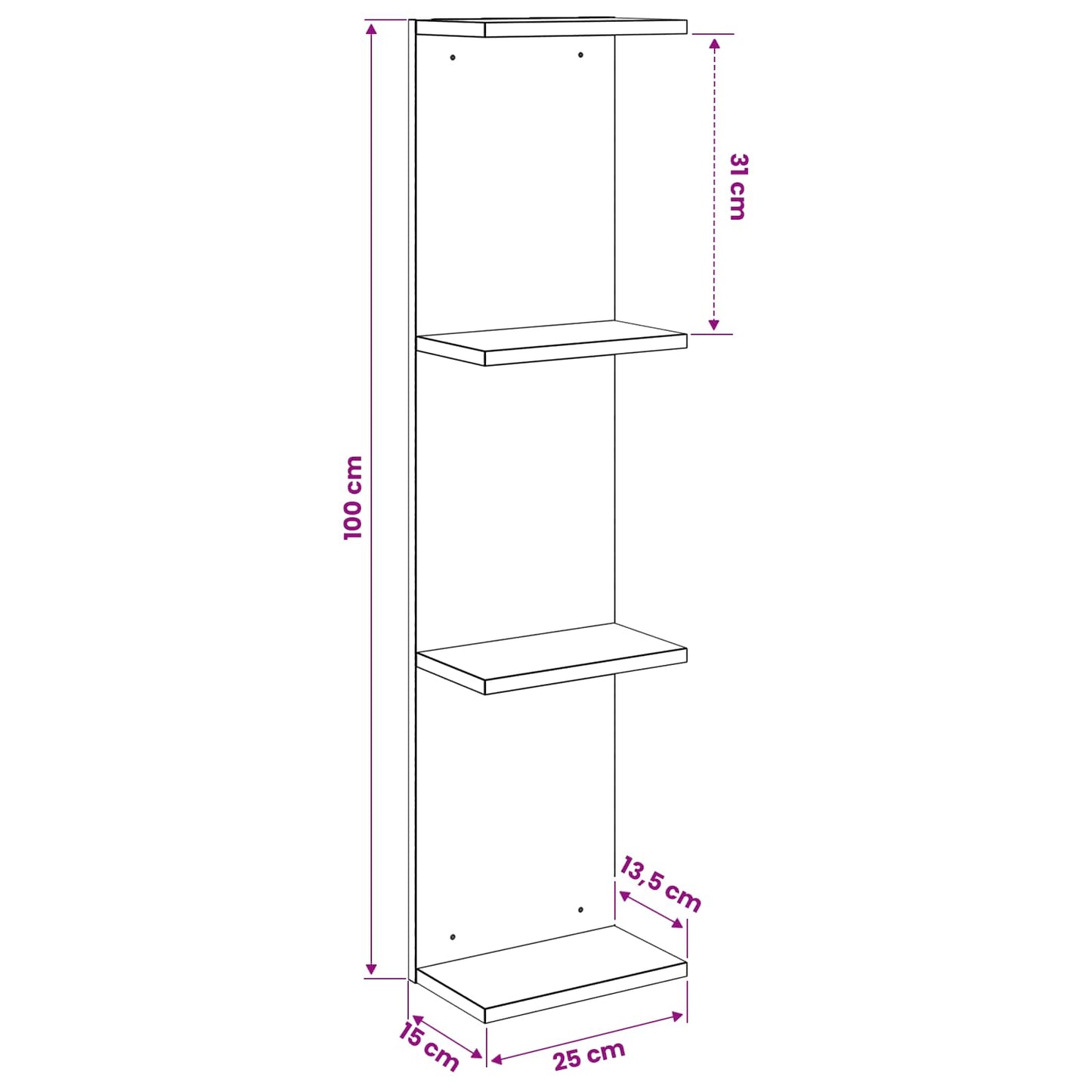 Scaffale da parete Bianco 25 x 15 x 100 cm Legno ingegnerizzato | homemem39