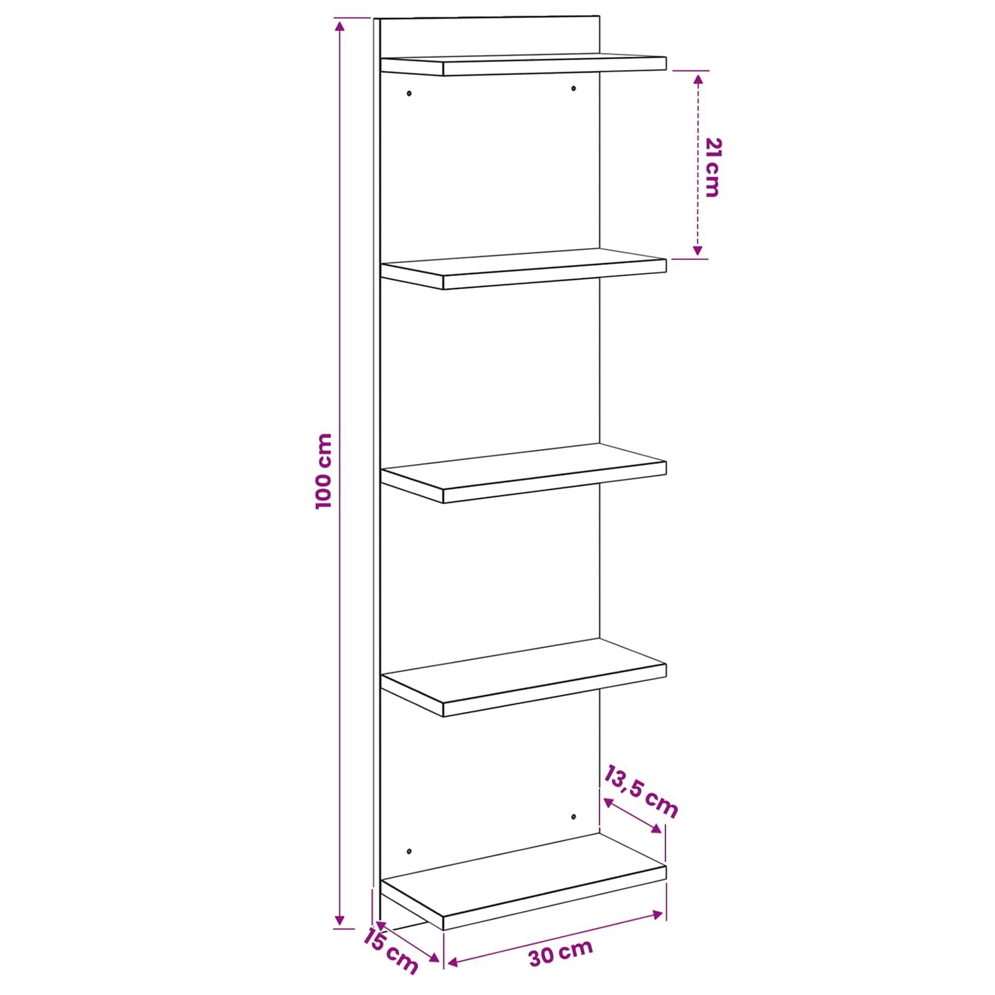 Scaffale da parete Grigio Cemento 30 x 15 x 100 cm | homemem39