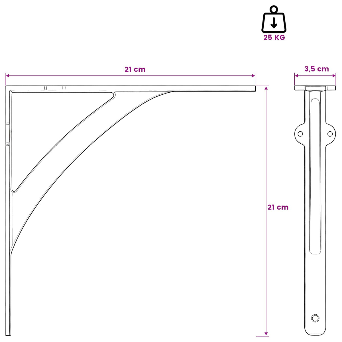 Supporti per mensole da parete 12 pz Nero 21 x 21 x 3,5 cm | homemem39