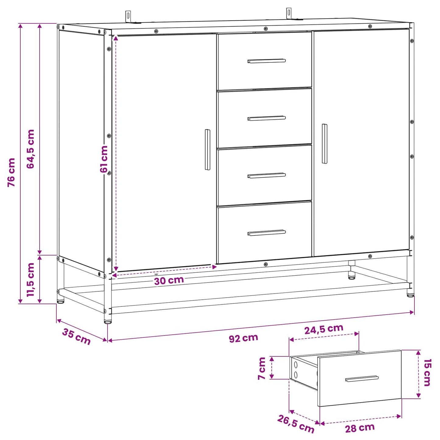 Credenza Rovere Nero 92 x 35 x 76 cm Legno ingegnerizzato | homemem39