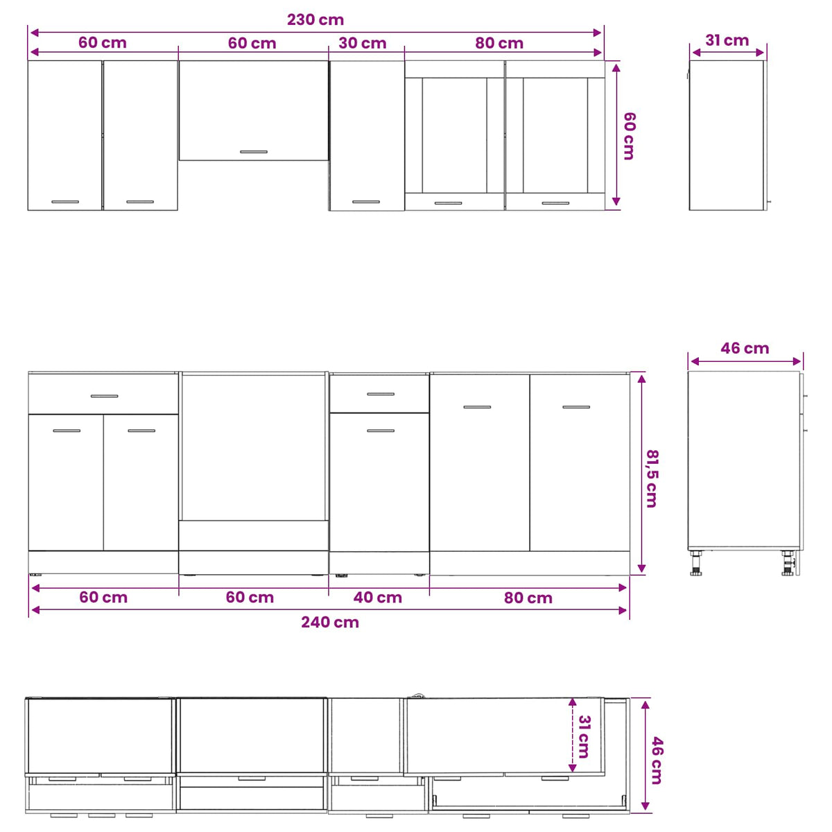 Unità Cucina Lyon 8 pz Rovere Nero Legno ingegnerizzato | homemem39