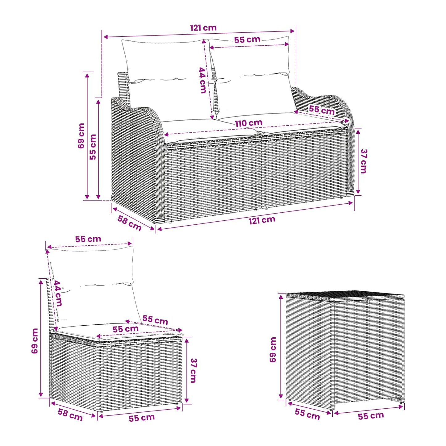 Set di divani 5 pz Nero Rattan sintetico e Acciaio | homemem39