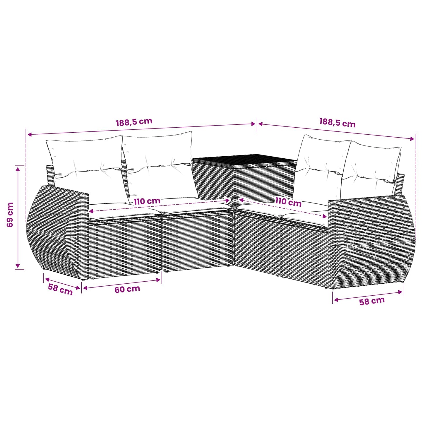 Set di divani 5 pz Nero e Blu Rattan sintetico e Acciaio | homemem39