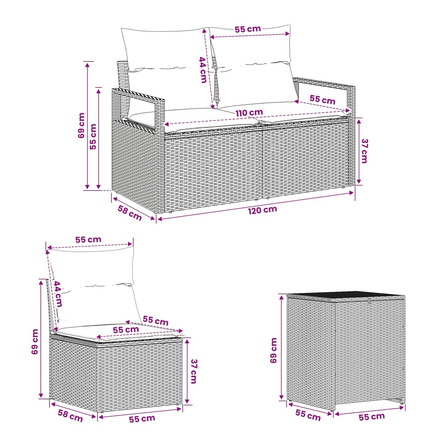 Set di divani 7 pz Grigio e Blu Navy Rattan sintetico e Acciaio | homemem39