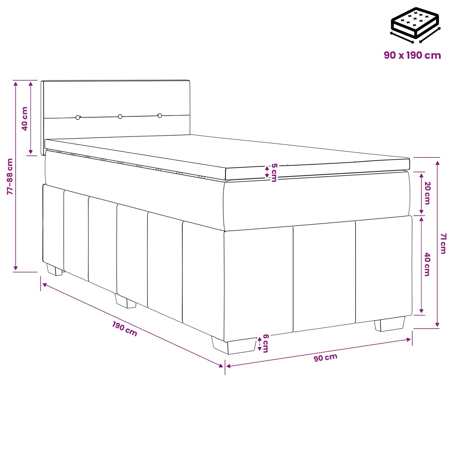 Letto box spring con materasso Grigio Chiaro 90 x 190 cm | homemem39