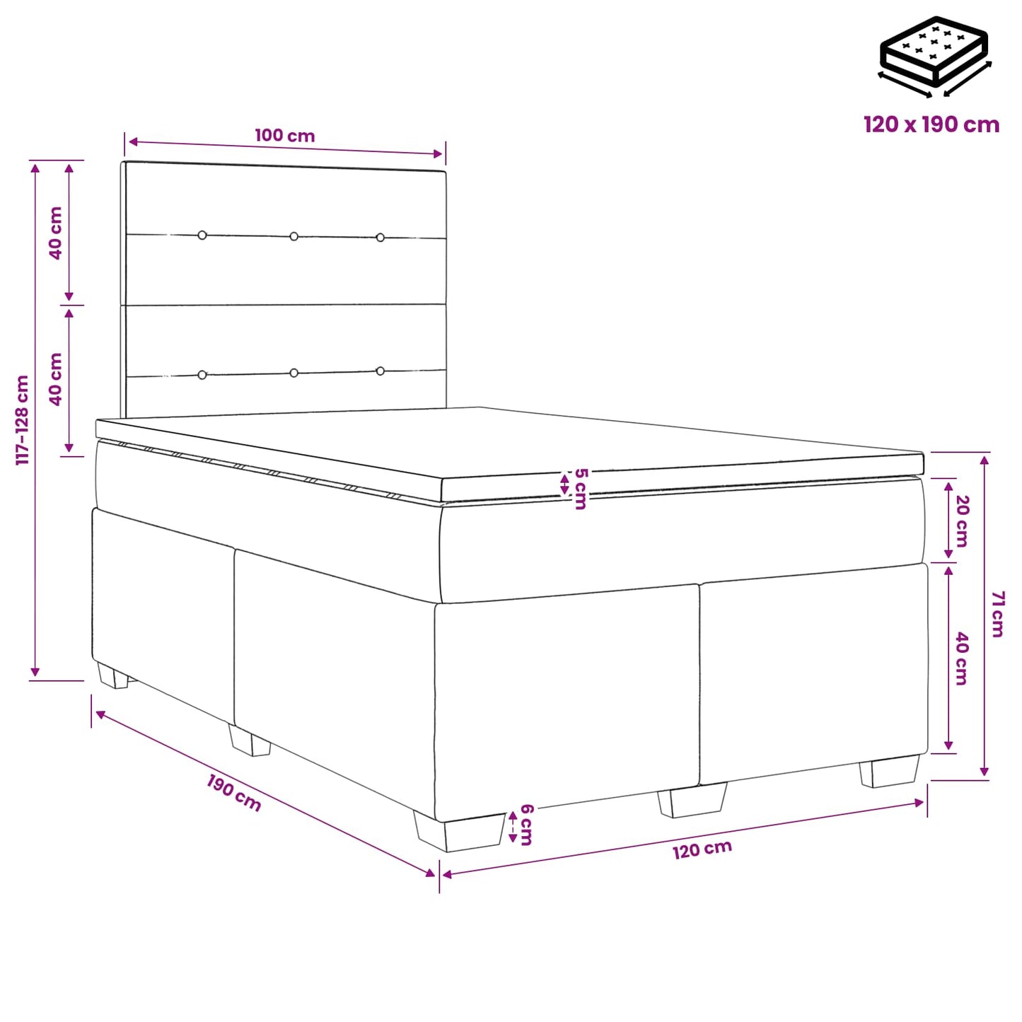 Letto box spring con materasso Rosa 120 x 190 cm Velluto | homemem39