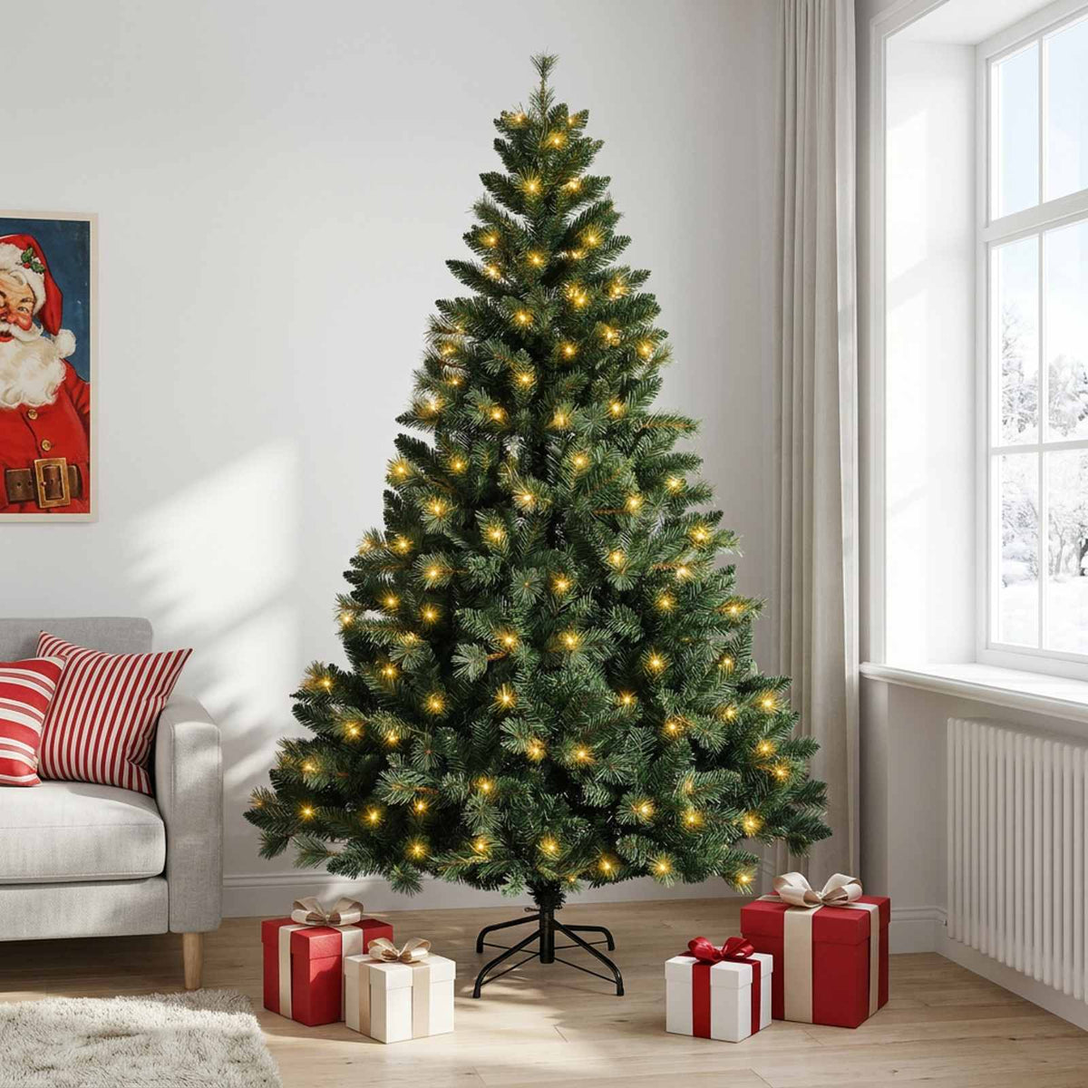 Albero di Natale Artificiale con Rami Pieghevoli 180 cm 300 LED