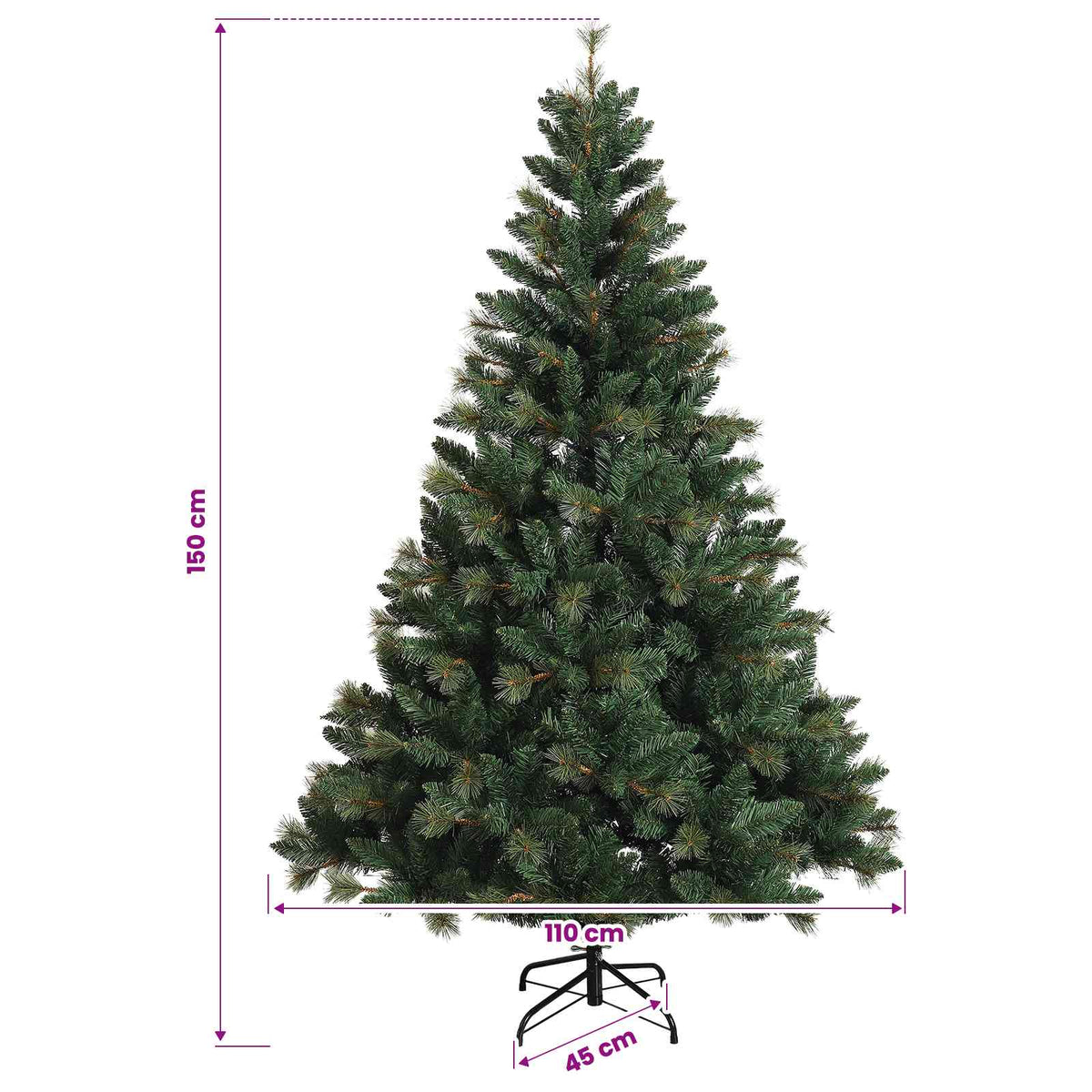 Albero di Natale Artificiale con Rami Pieghevoli 150 cm 150 LED
