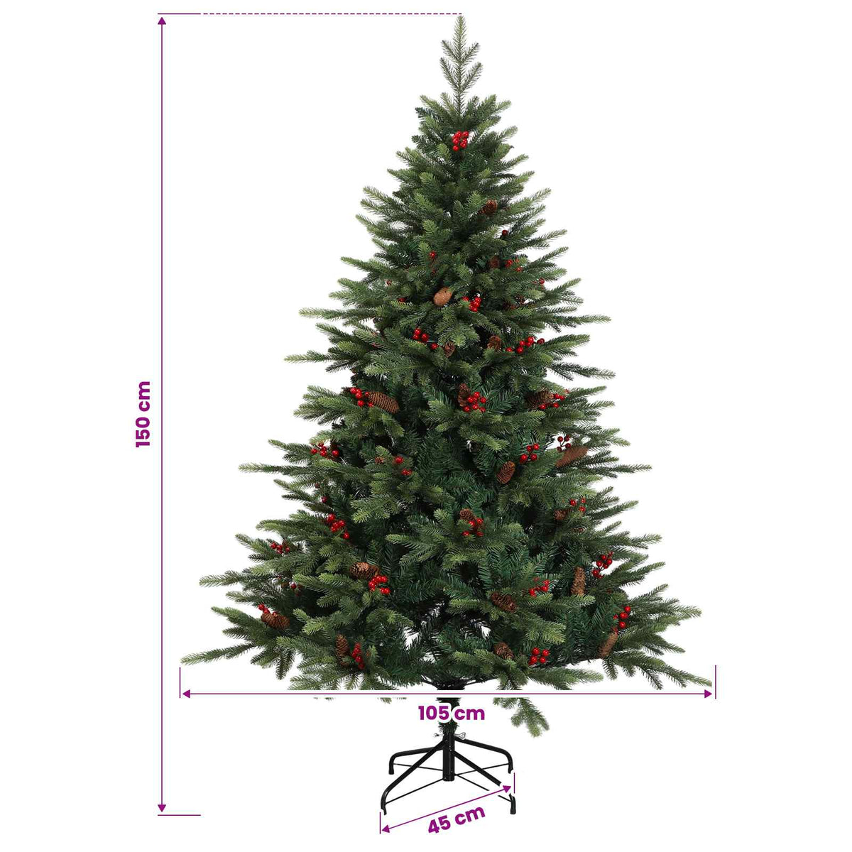 Albero di Natale Artificiale con Rami Pieghevoli 150 cm 150 LED