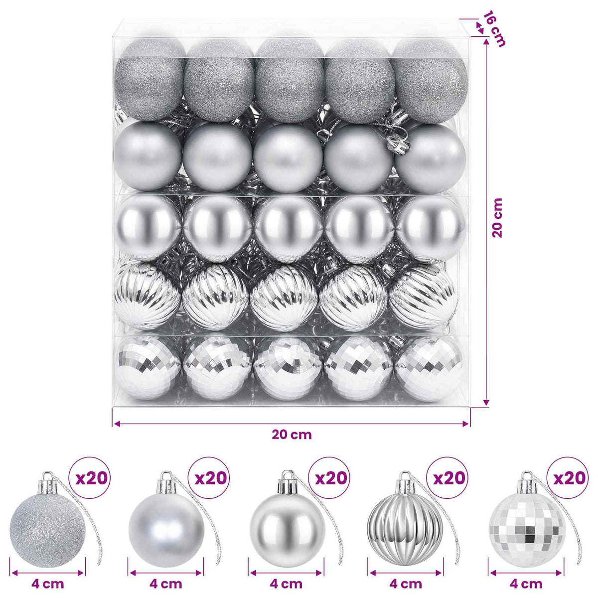Set di Palline di Natale 100 pz Argento 4 cm Polistirolo