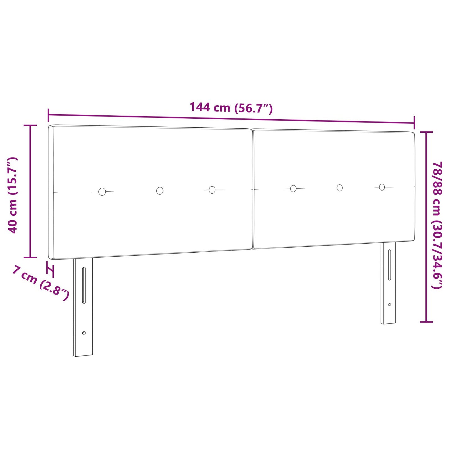 Testiera LED vidaXL con bottoni trapuntata nera 72 cm in tessuto