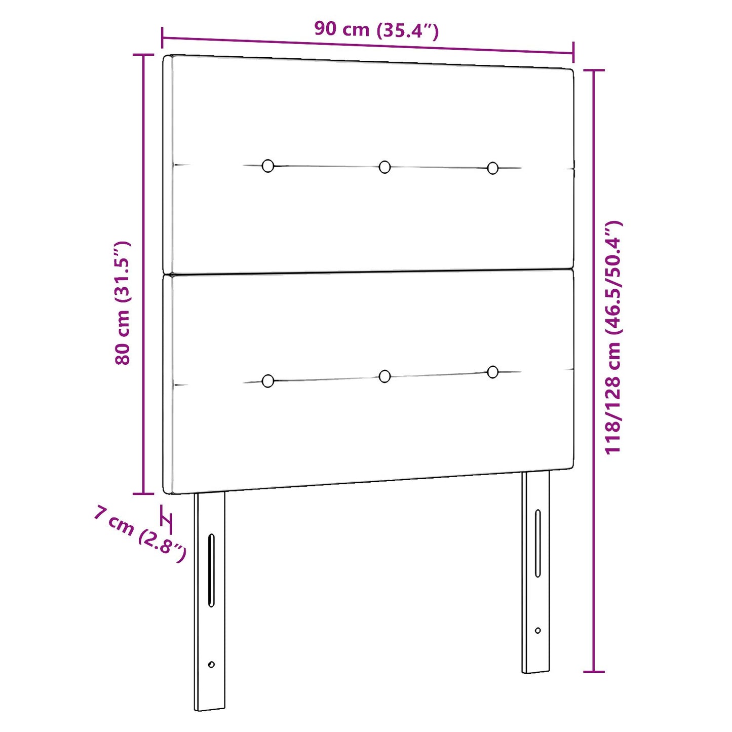 testiera vidaXL con bottoni trapuntati nera 90 cm in tessuto