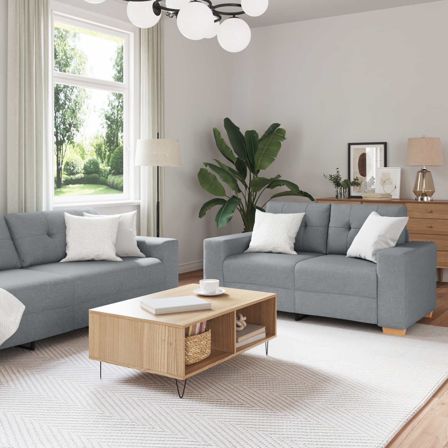 Set di divani con cuscino con cuscino 3 pcs Grigio Tessuto
