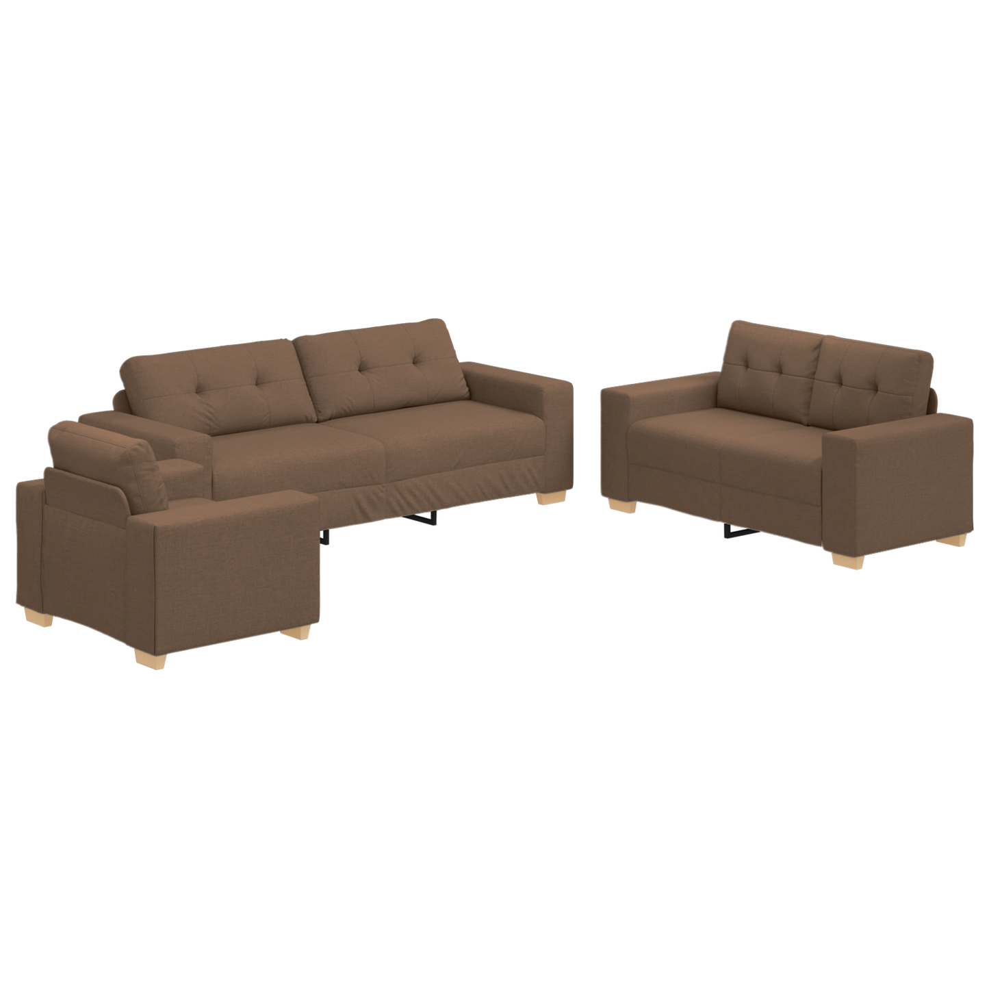 Set di divani con cuscino con cuscino 3 pcs Marrone Tessuto