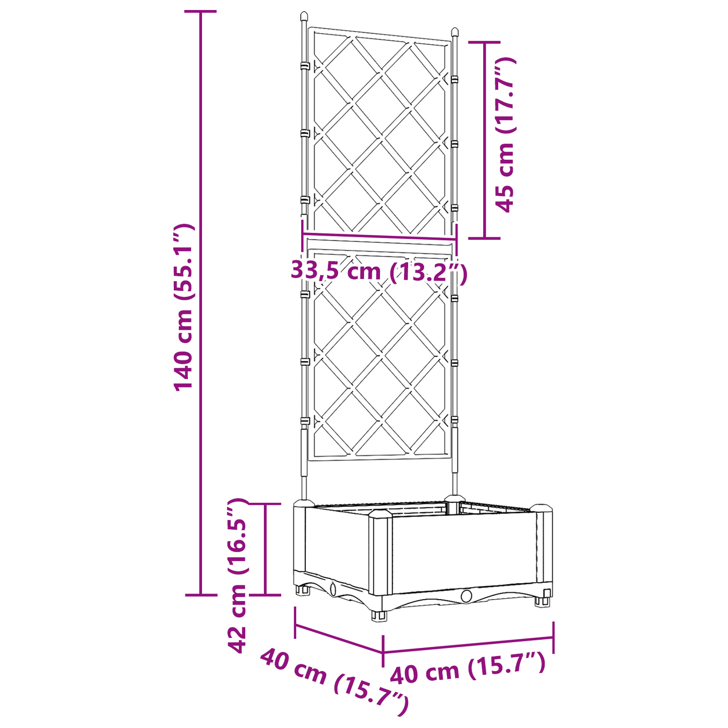 Vaso da Giardino con Trellis Grigio 40 x 40 x 125.5 cm PP