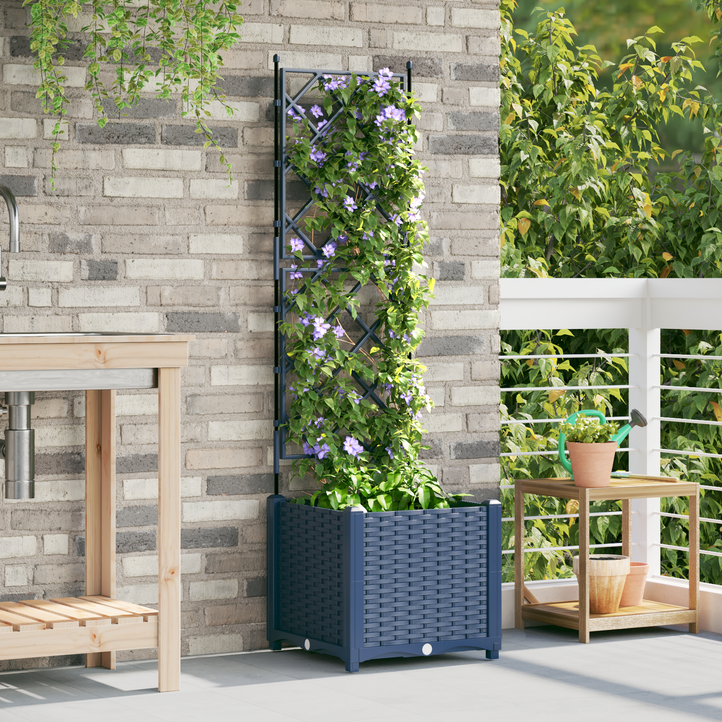 Vaso da Giardino con Trellis Grigio 40 x 40 x 143 cm PP