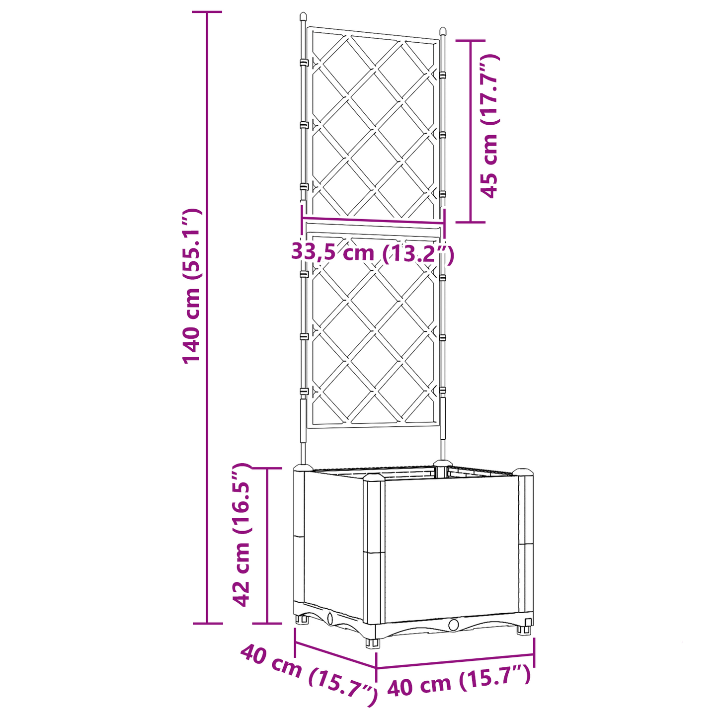 Vaso da Giardino con Trellis Grigio 40 x 40 x 143 cm PP