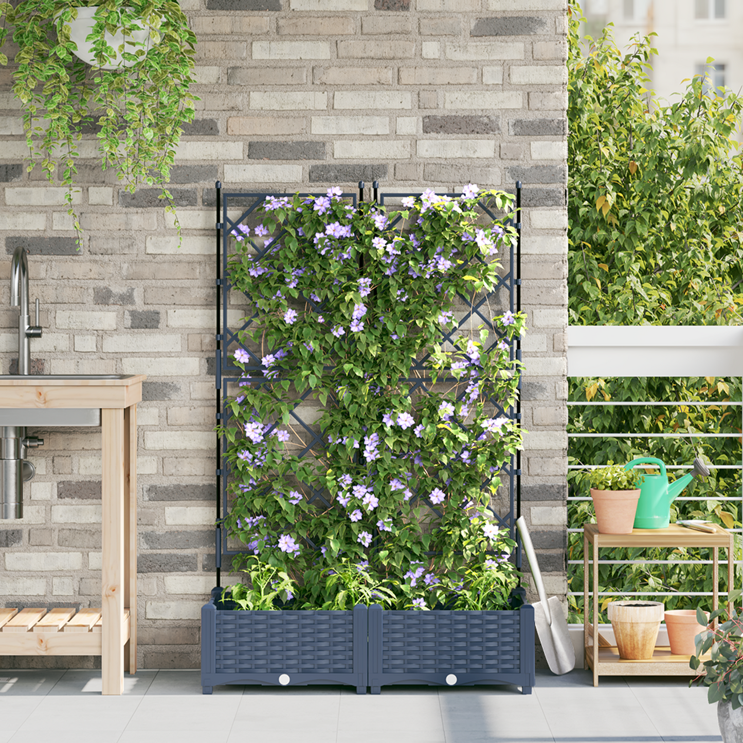 Vaso da Giardino con Trellis Grigio 80 x 40 x 125.5 cm PP