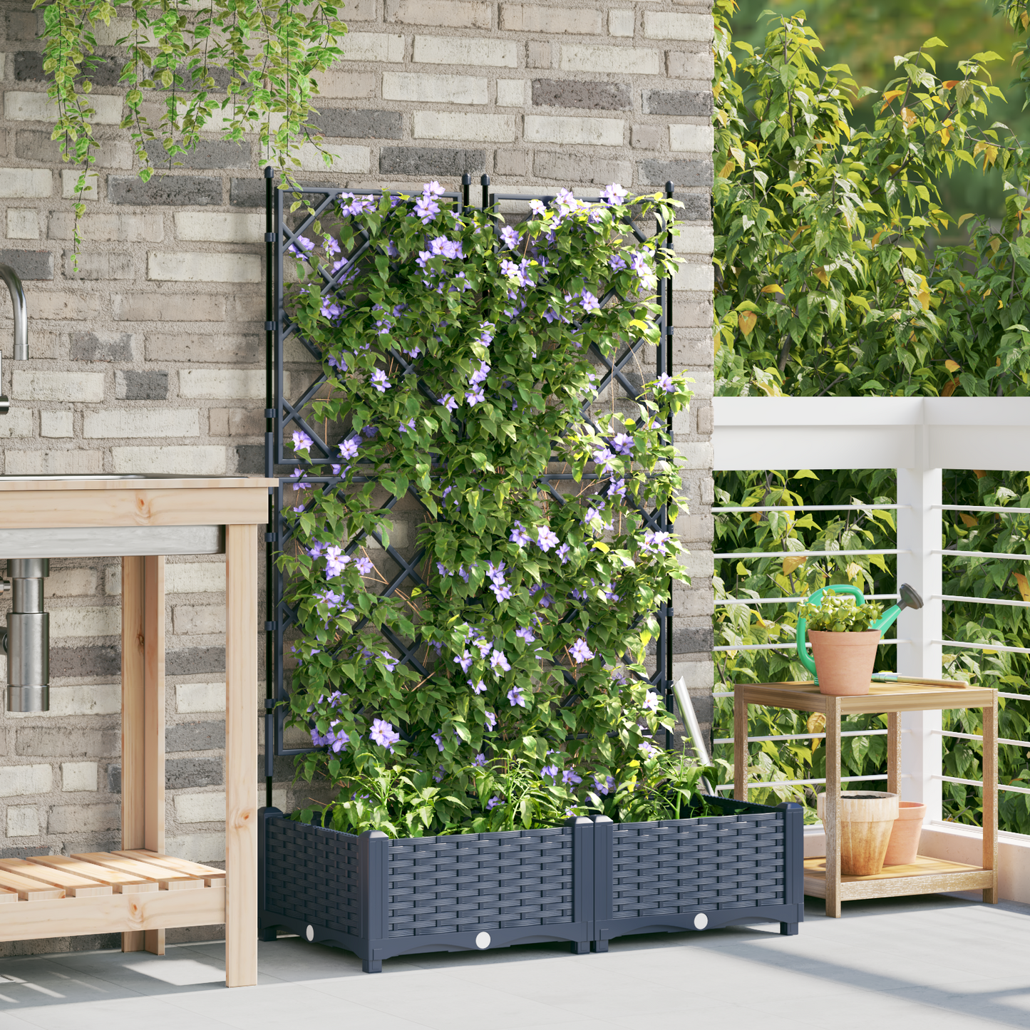 Vaso da Giardino con Trellis Grigio 80 x 40 x 125.5 cm PP