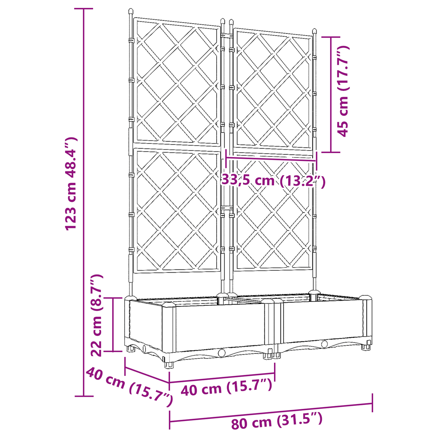 Vaso da Giardino con Trellis Grigio 80 x 40 x 125.5 cm PP