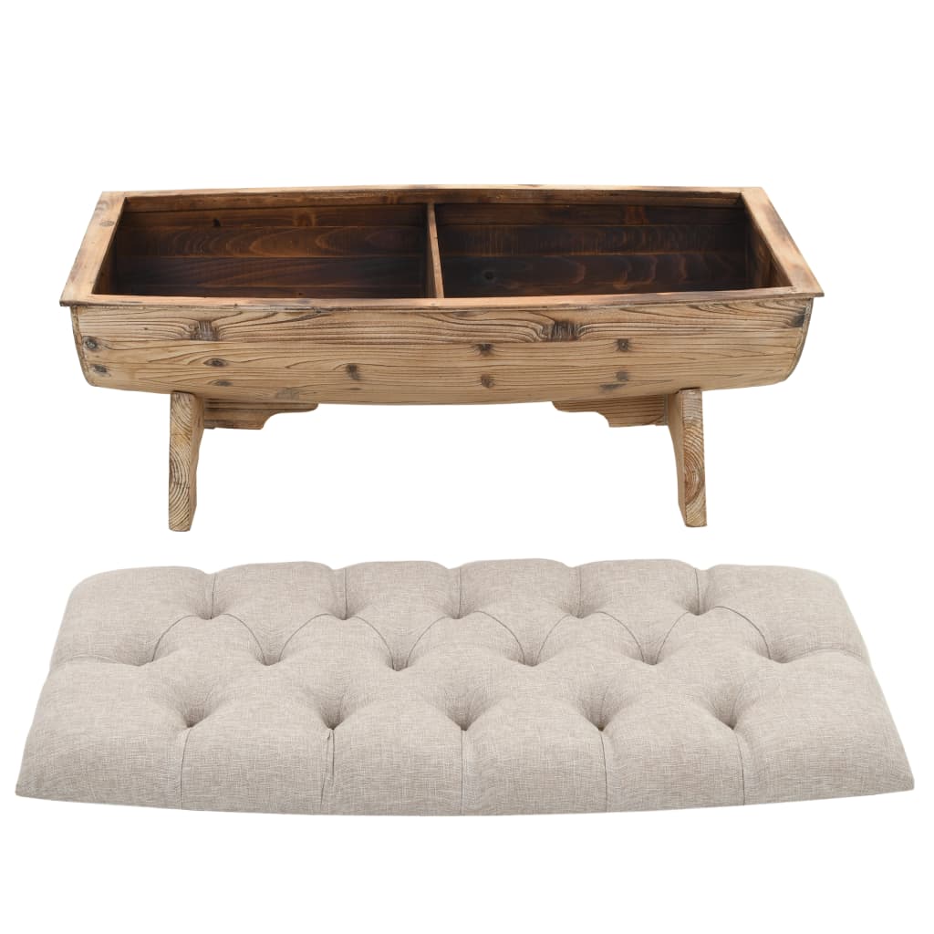 Cassapanca in Legno Massello e Tessuto 103x51x44 cm - homemem39