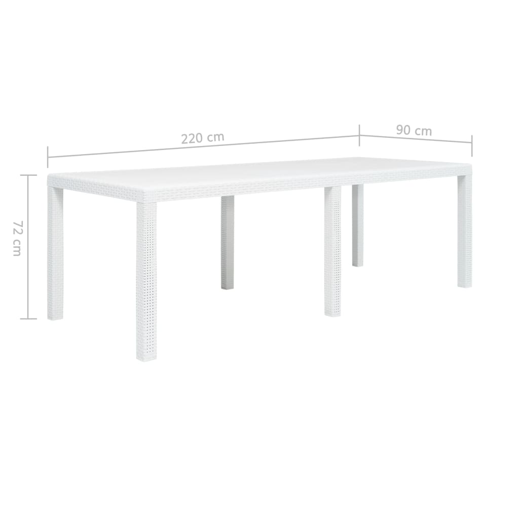 Tavolo da Giardino Bianco 220x90x72 cm in Plastica Stile Rattan - homemem39