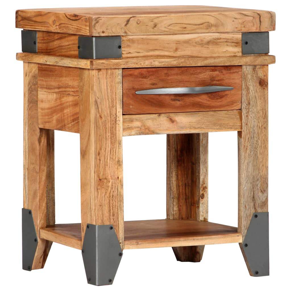 Comodino 40x30x51 cm in Legno Massello di Acacia - homemem39