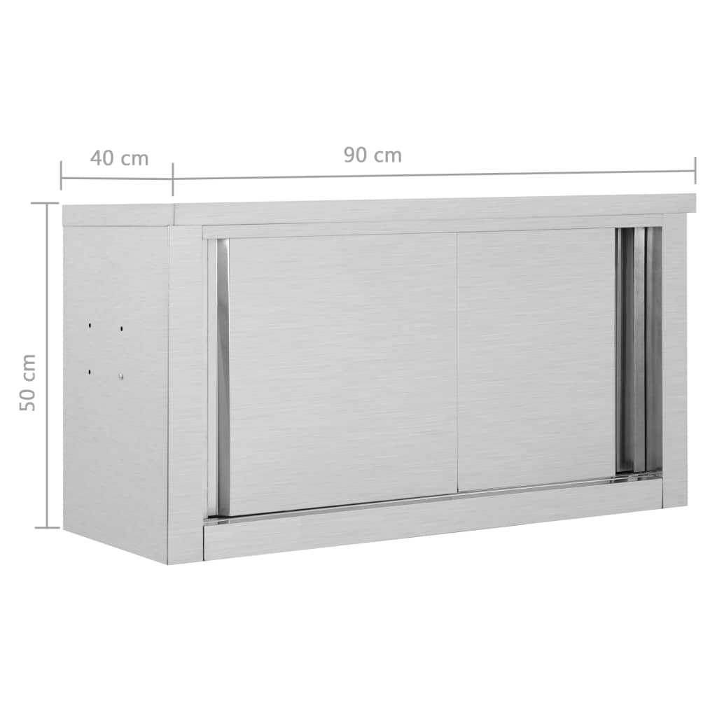 Armadio da Cucina con Ante Scorrevoli 90x40x50cm Acciaio Inox - homemem39