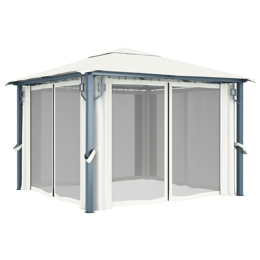 Gazebo con Tenda 300 x 300 cm Crema Alluminio - homemem39