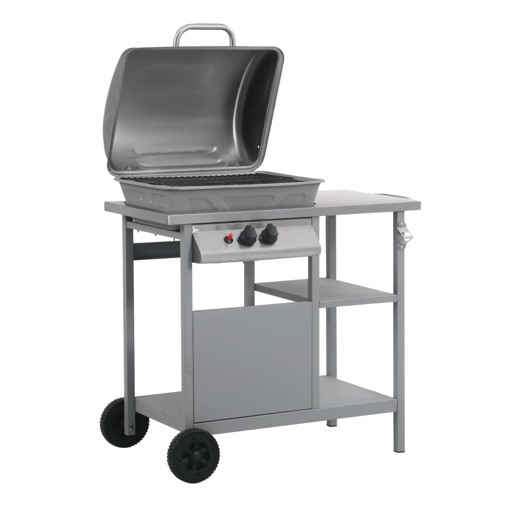 Barbecue e Griglia a Gas con 3 Ripiani e Tavolinetto Argento - homemem39