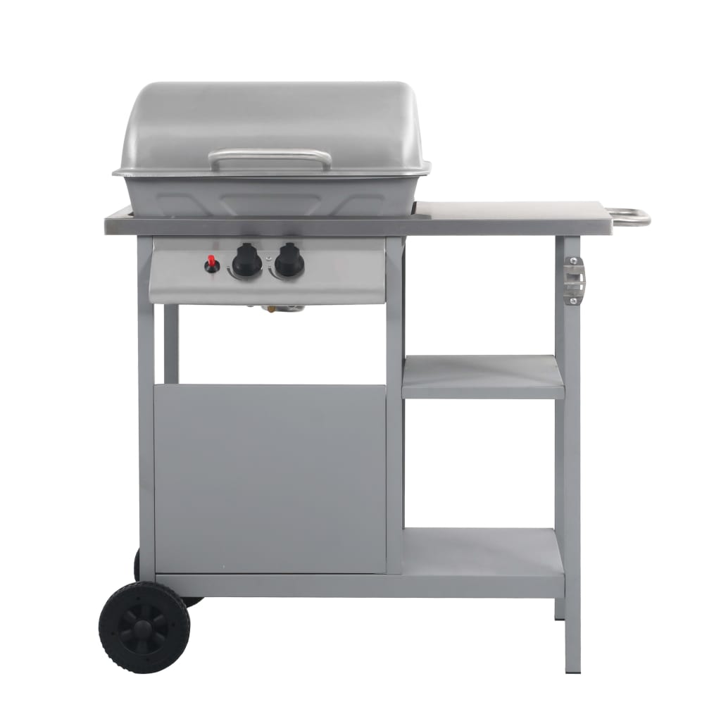 Barbecue e Griglia a Gas con 3 Ripiani e Tavolinetto Argento - homemem39