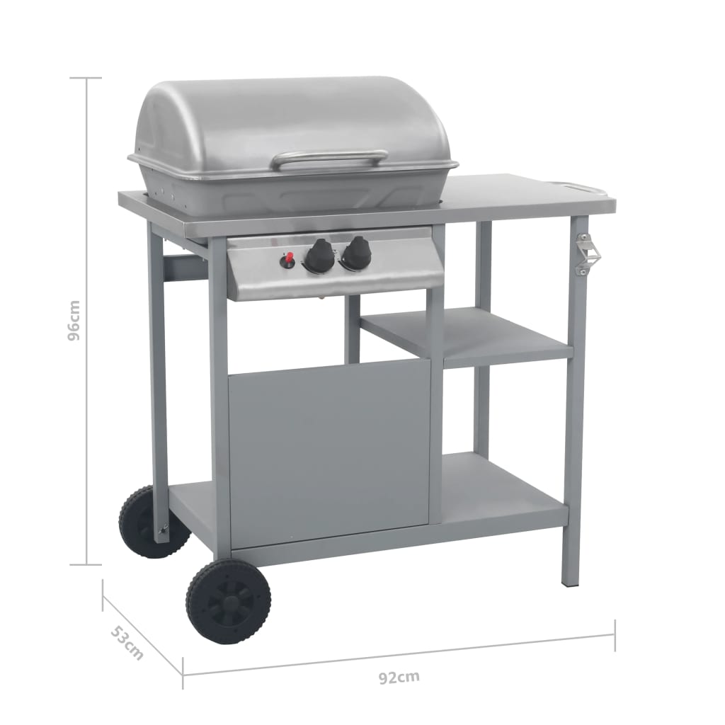 Barbecue e Griglia a Gas con 3 Ripiani e Tavolinetto Argento - homemem39