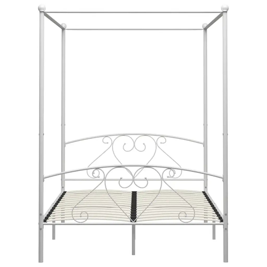 Letto a Baldacchino Bianco in Metallo 140x200 cm - homemem39