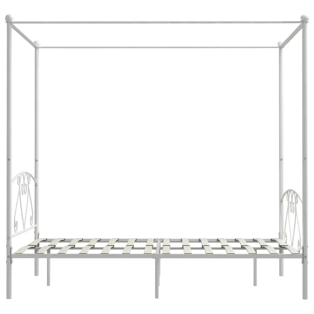 Letto a Baldacchino Bianco in Metallo 140x200 cm - homemem39
