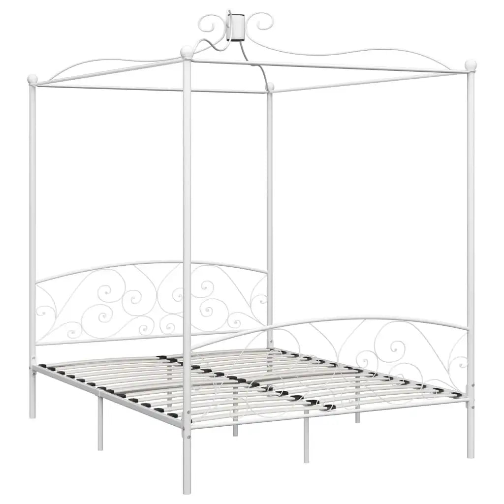 Letto a Baldacchino Bianco in Metallo 180x200 cm - homemem39