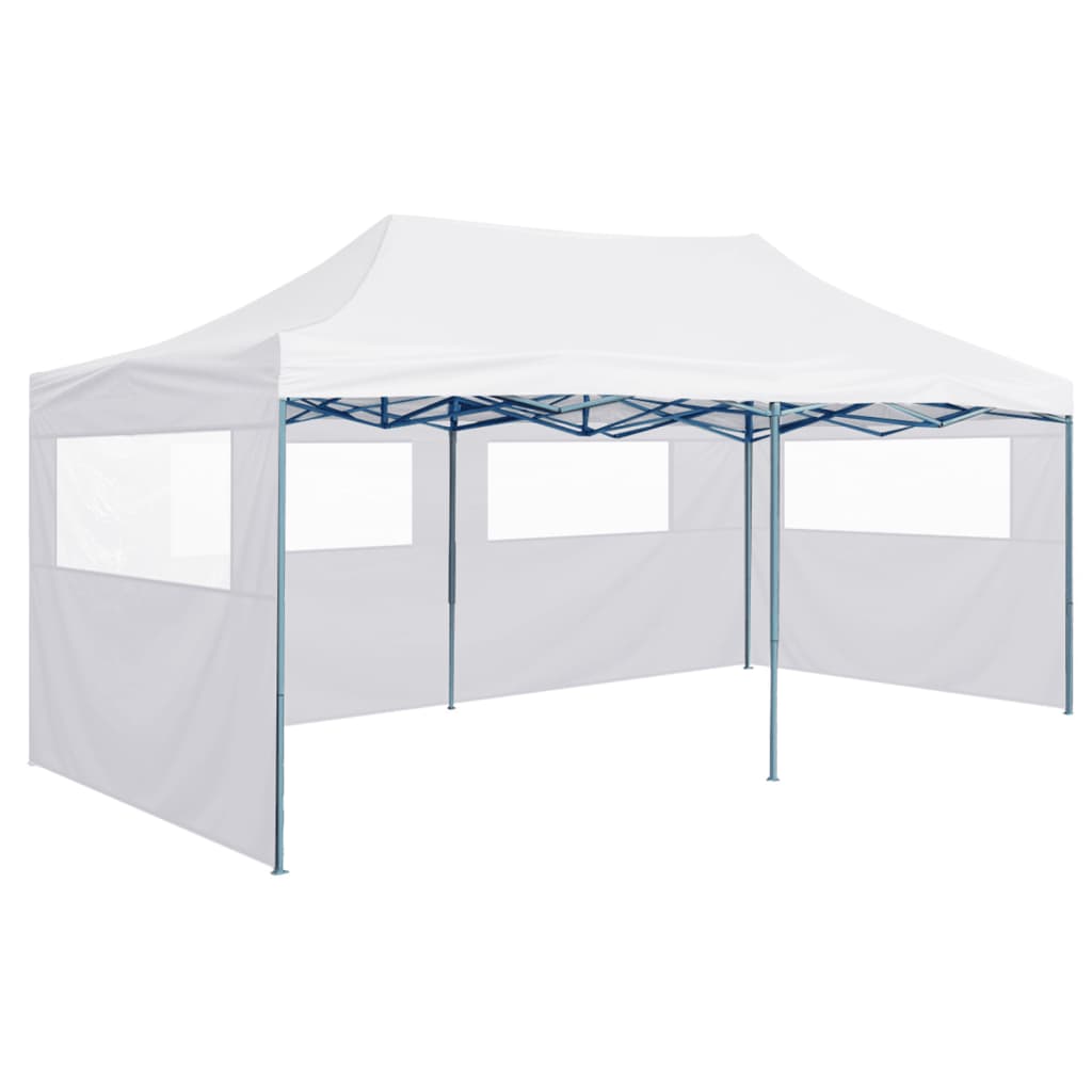 Gazebo Pieghevole con 4 Pareti 3x6 m Acciaio Bianco - homemem39