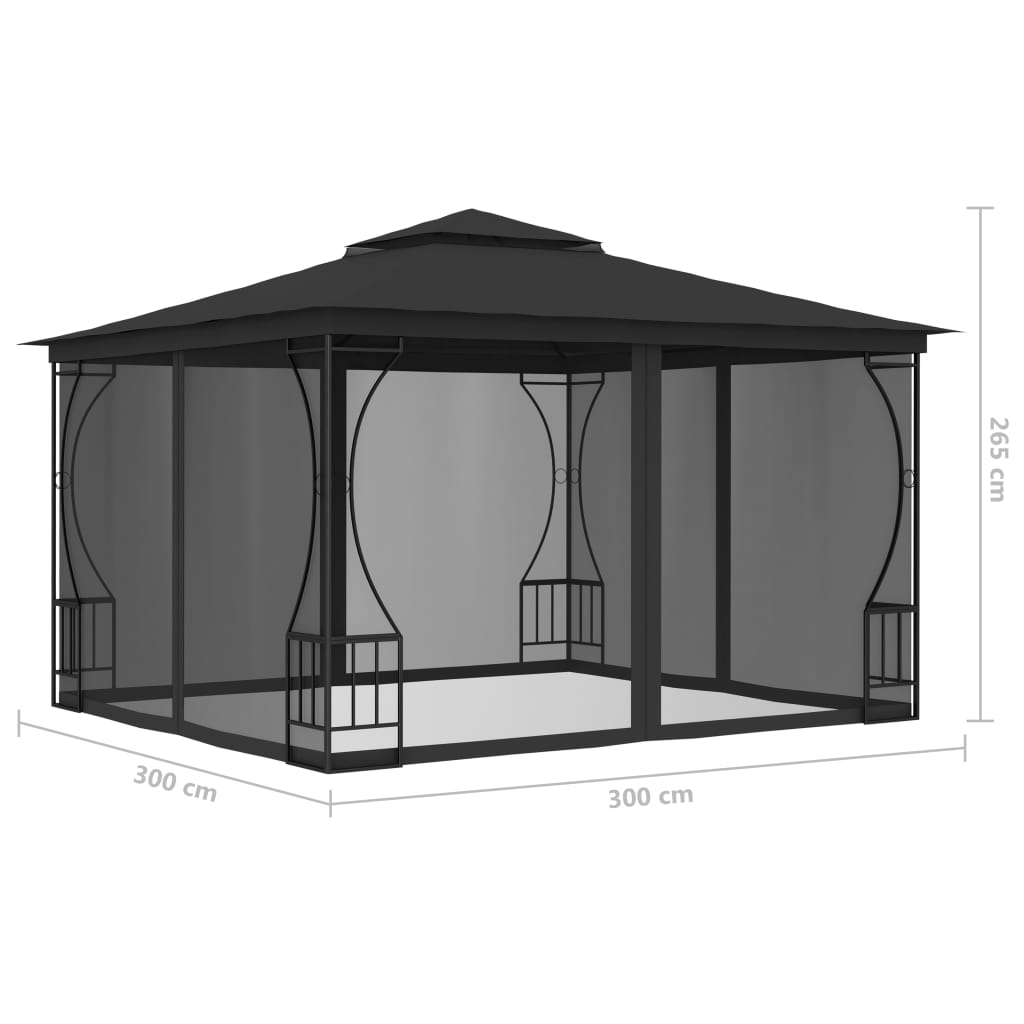 Gazebo con Rete 300x300x265 cm Antracite - homemem39