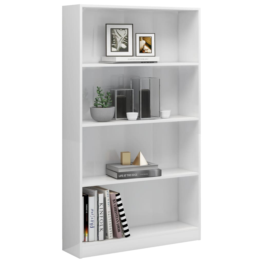 Libreria a 4 Ripiani Bianco Lucido 80x24x142 cm in Truciolato - homemem39