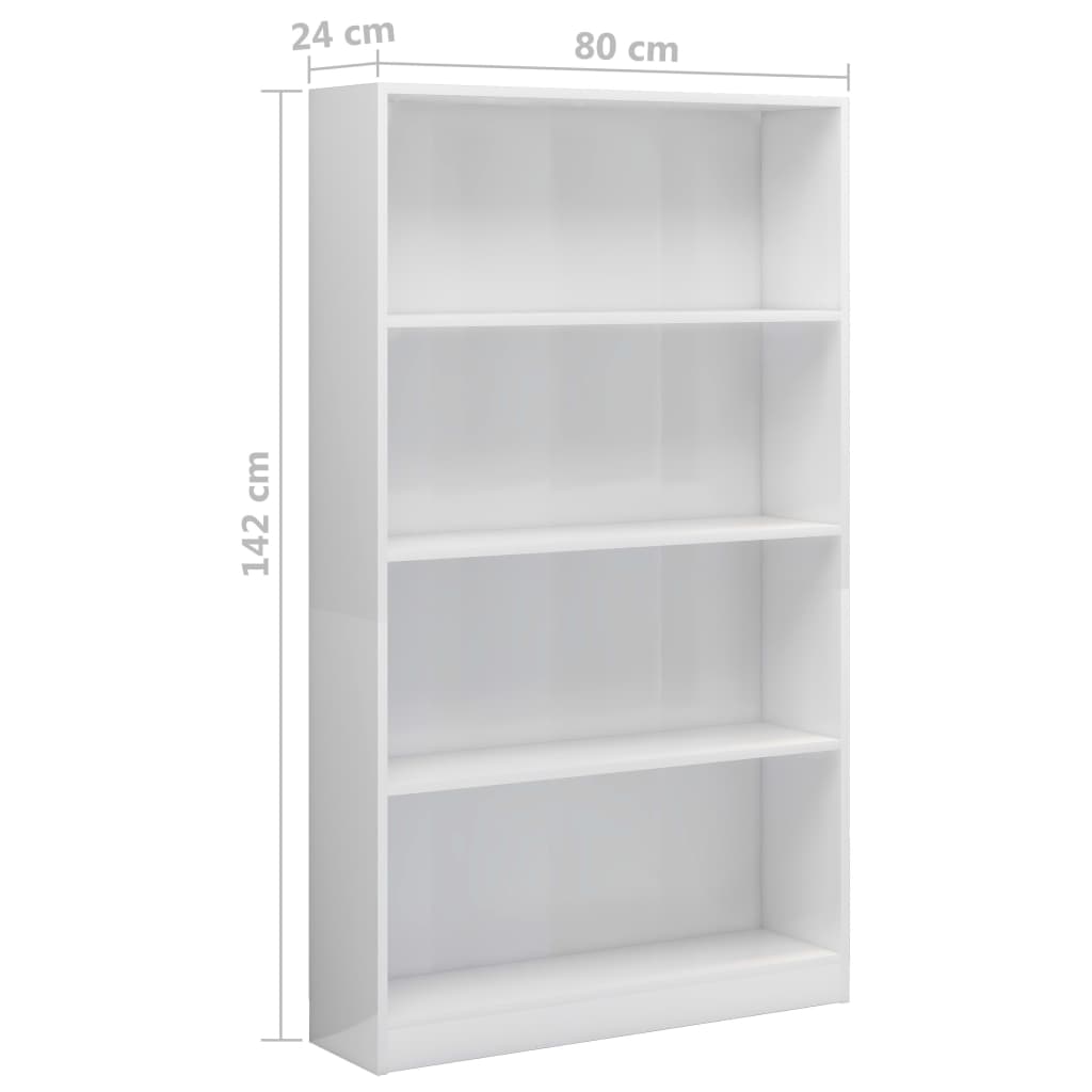 Libreria a 4 Ripiani Bianco Lucido 80x24x142 cm in Truciolato - homemem39