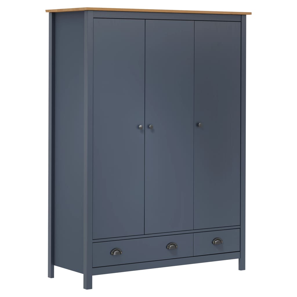 Armadio a 3 Ante Hill Grigio 127x50x170 cm in Legno di Pino - homemem39