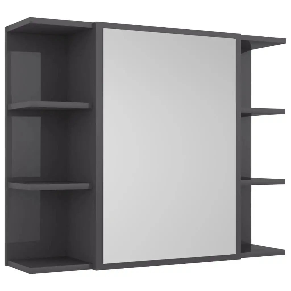 Armadietto a Specchio Grigio Lucido 80x20,5x64 cm in Truciolato - homemem39