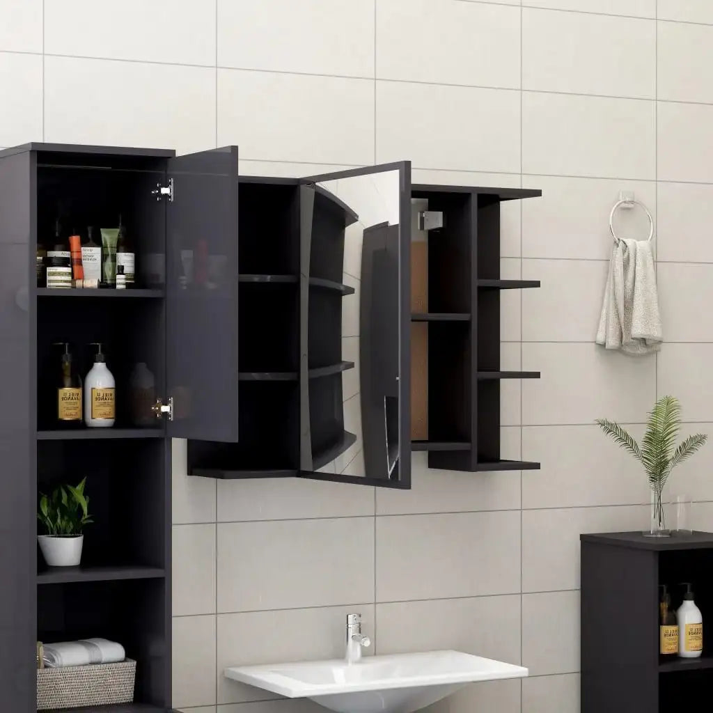 Armadietto a Specchio Grigio Lucido 80x20,5x64 cm in Truciolato - homemem39