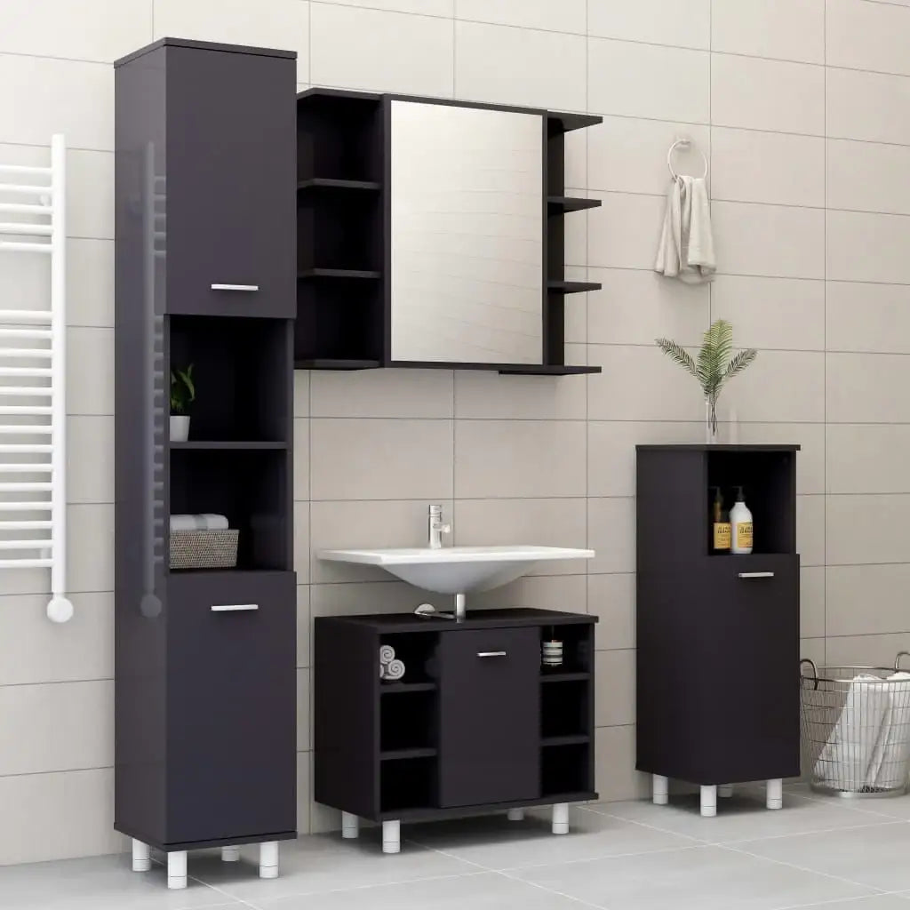 Armadietto a Specchio Grigio Lucido 80x20,5x64 cm in Truciolato - homemem39