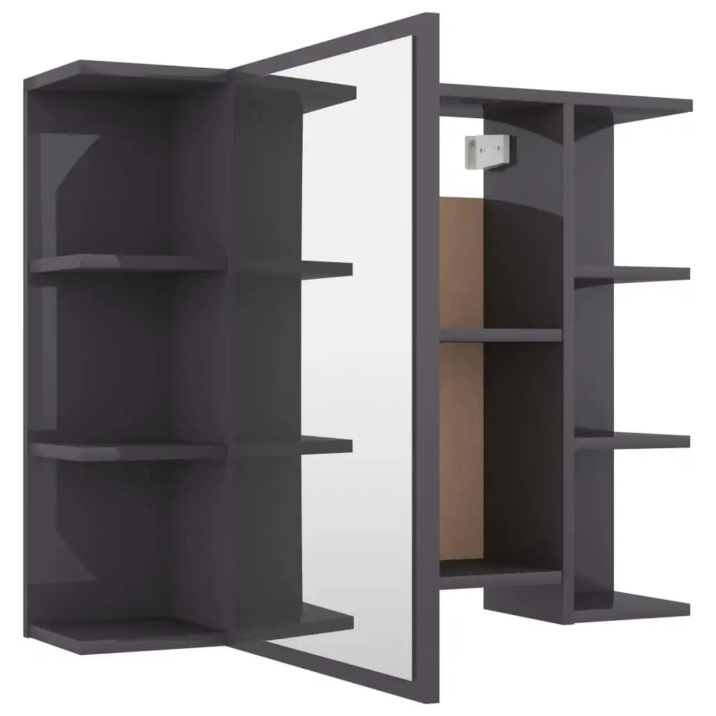 Armadietto a Specchio Grigio Lucido 80x20,5x64 cm in Truciolato - homemem39